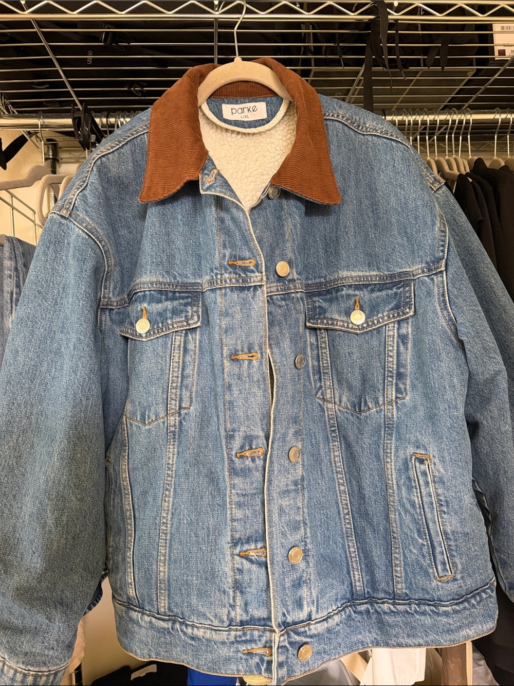Parker Light Blue Denim Jacket with Brown Corduroy Collar